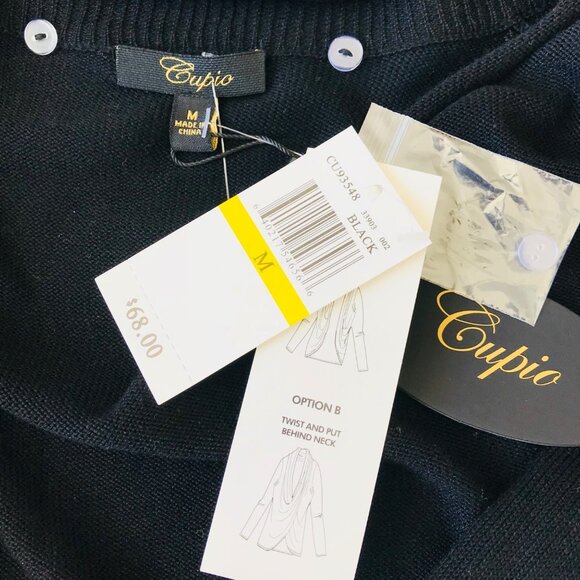 Cupio Women's Black Drape Cardigan Sweater Versatile Two-Way Styling Size Medium - Picture 3 of 11